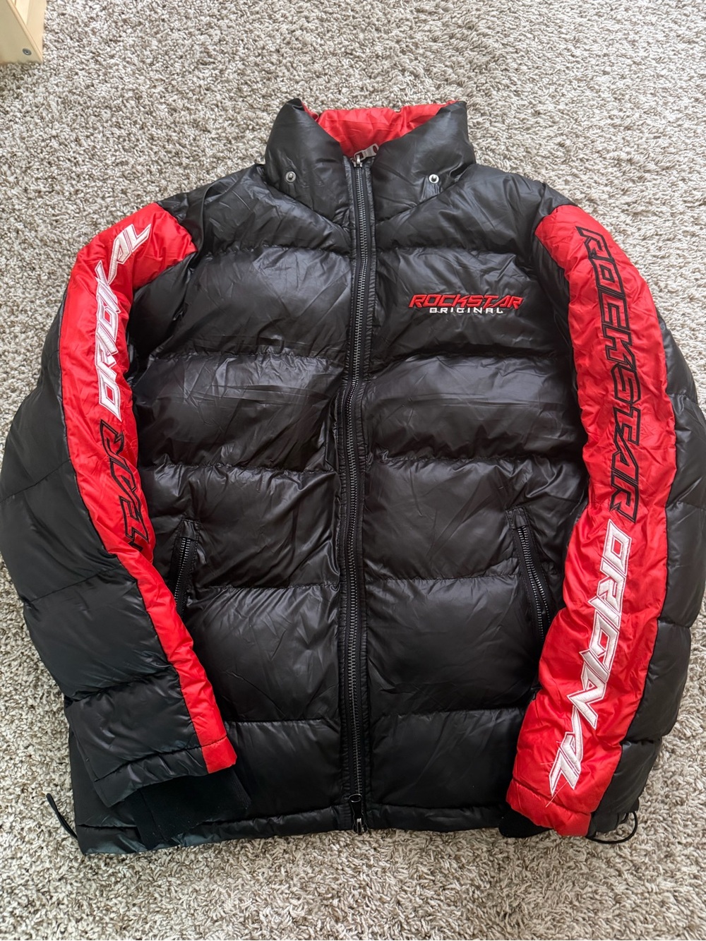 Men's ROCKSTAR ORIGINAL Black & Red Puffer Jacket